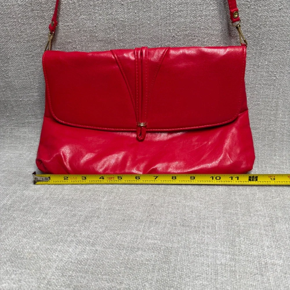 Vintage MCI Red Faux Leather Shoulder Bag Purse Clutch Handbag Y2K Retro 80s 90s